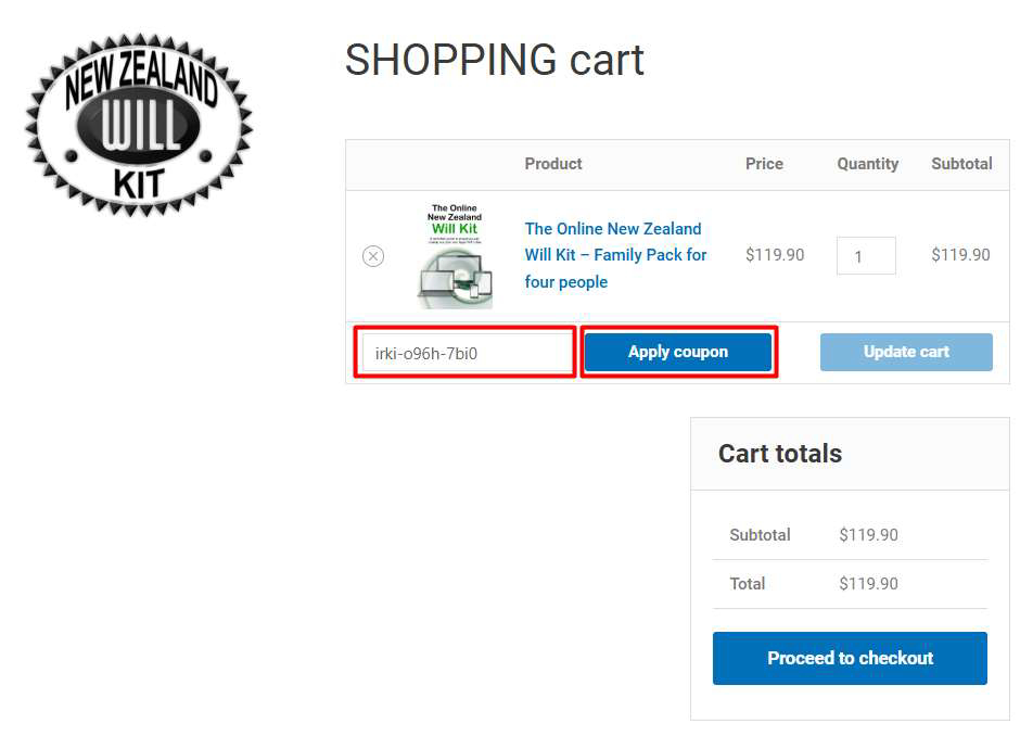online new zealand will kit shopping cart add coupon or voucher