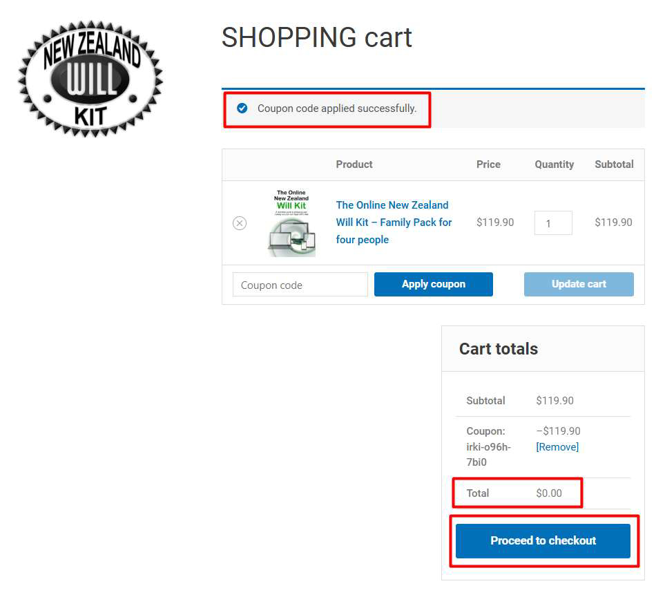 online new zealand will kit shopping cart coupon applied